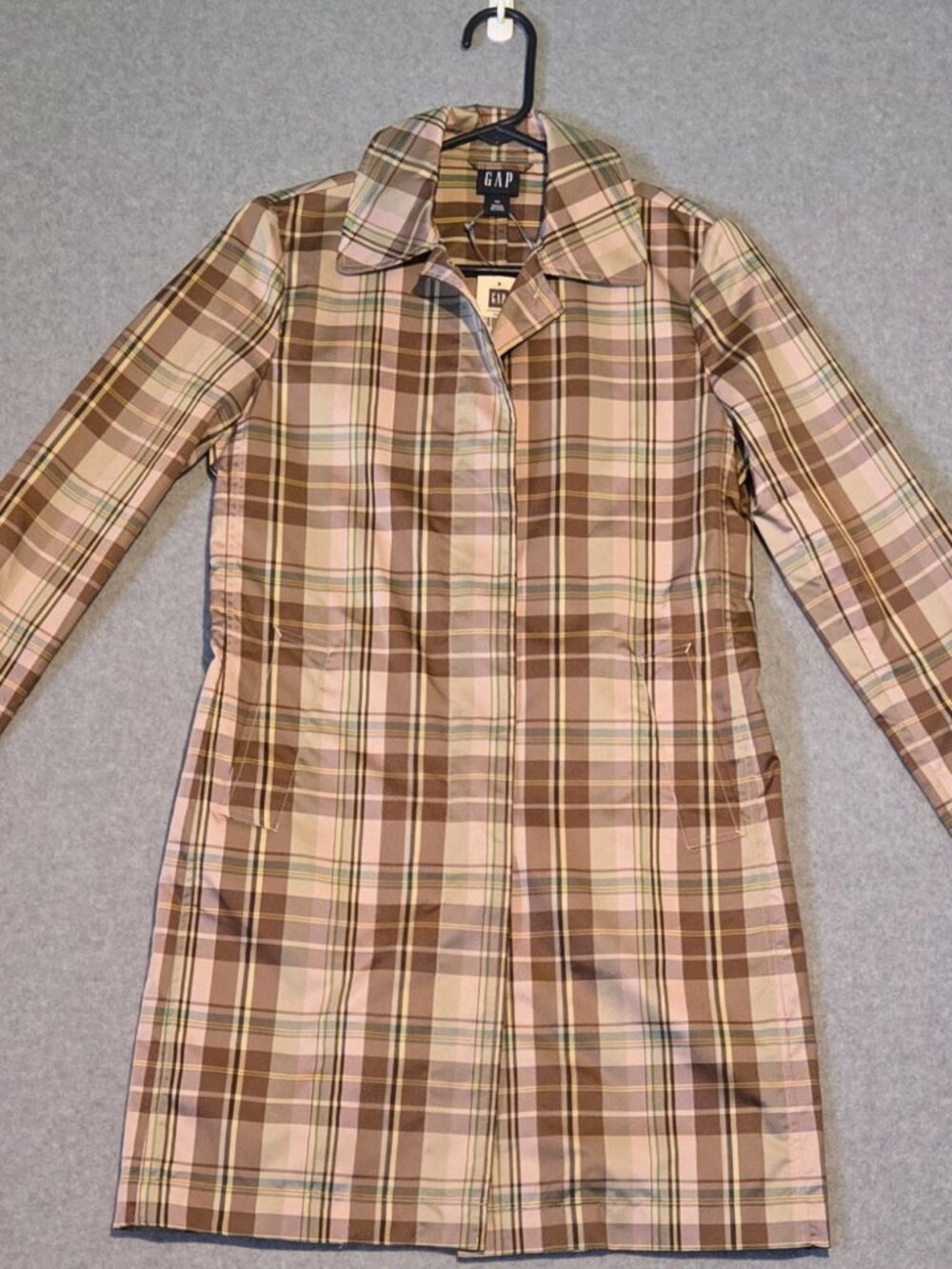 Vintage Gap Rain Coat Womens XS Brown Plaid Town & Country Classic Preppy